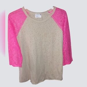 L&B Life Hot Pink Lace 3/4 Sleeve Raglan Top
